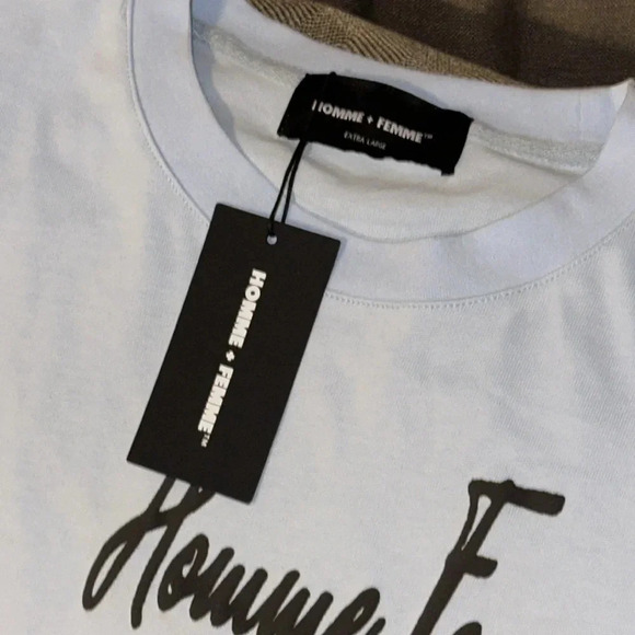 NWT HOMME + FEMME™️ short sleeve t-shirt SIZE XL Blue Color Designer Luxury - Picture 5 of 7